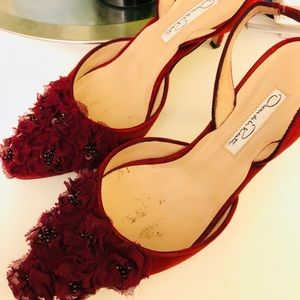 Oscar de la Renta - Red Suede Rosette Slingback